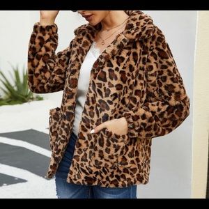 Leopard Open Front Teddy Coat